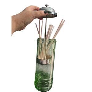 Depression Glass Straw Holder/Dispenser UV Reactive Excellent Condition